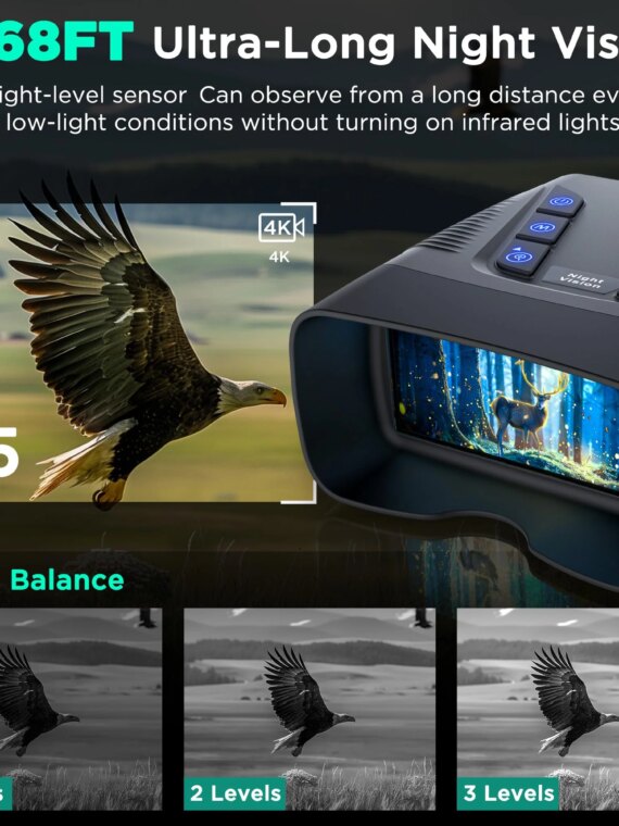 WASOCA 58MP 4K Night Vision Binoculars with Infrared, 5x Zoom, 10000mAh Battery, 64GB Card, IP65 Waterproof