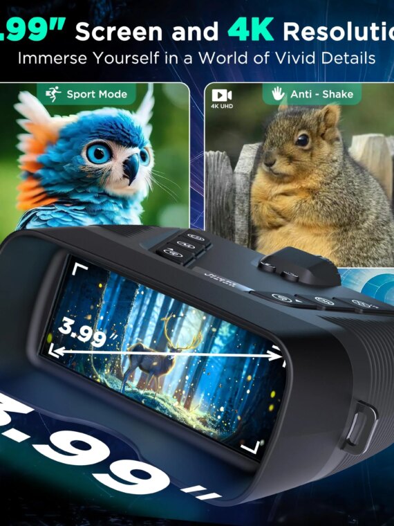 WASOCA 58MP 4K Night Vision Binoculars with Infrared, 5x Zoom, 10000mAh Battery, 64GB Card, IP65 Waterproof