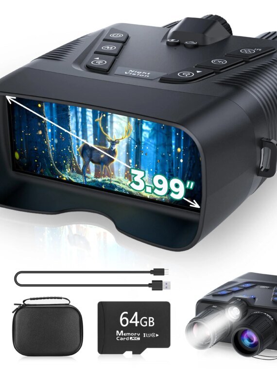 WASOCA 58MP 4K Night Vision Binoculars with Infrared, 5x Zoom, 10000mAh Battery, 64GB Card, IP65 Waterproof