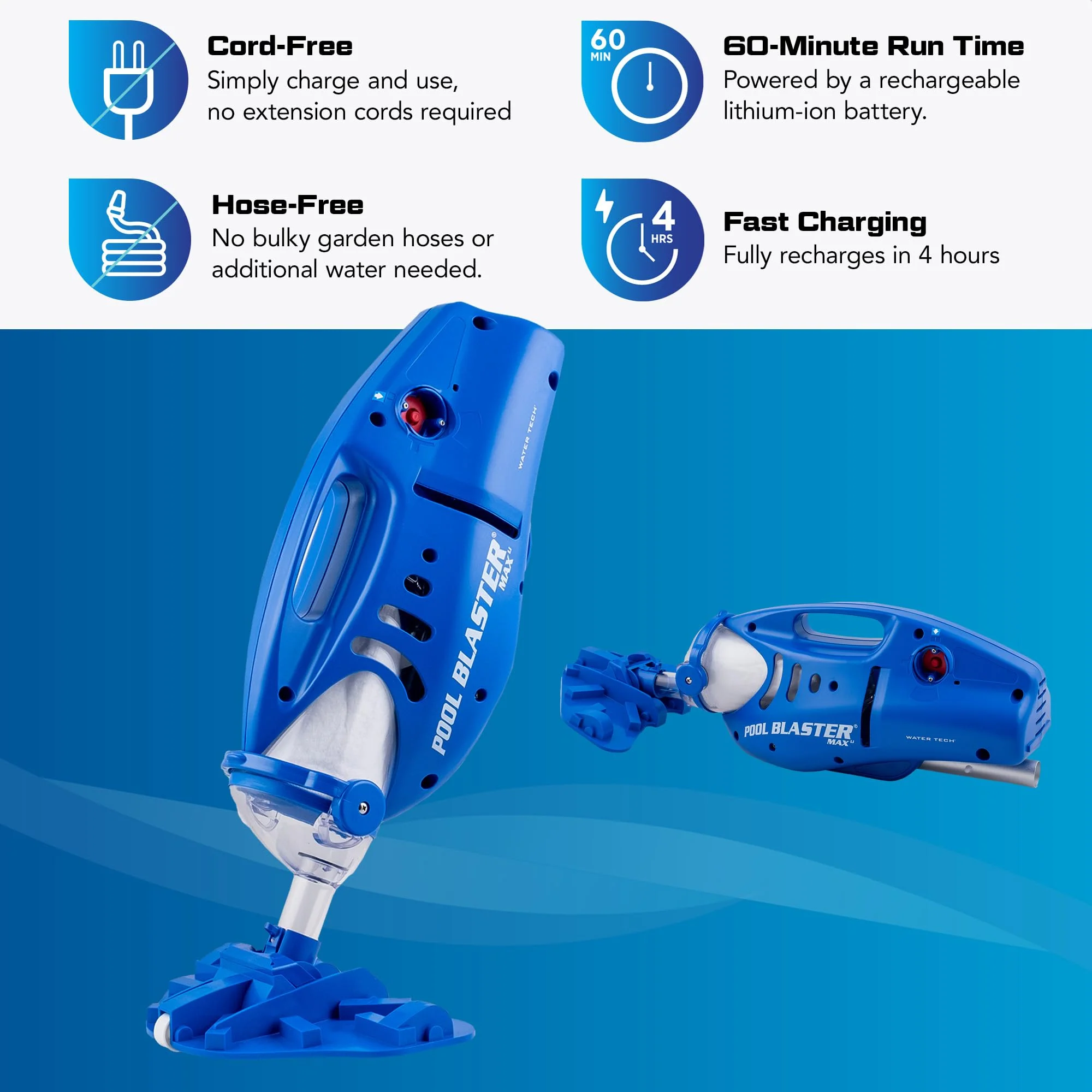 Water Tech Pool Blaster Max Li Cordless Pool Vacuum, Rechargeable, Powerful Suction, Large Debris Chamber, for In-ground & Above-ground Pools