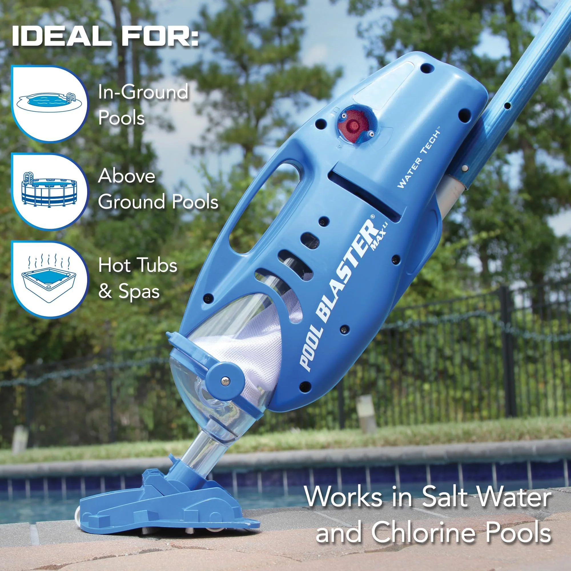 Water Tech Pool Blaster Max Li Cordless Pool Vacuum, Rechargeable, Powerful Suction, Large Debris Chamber, for In-ground & Above-ground Pools
