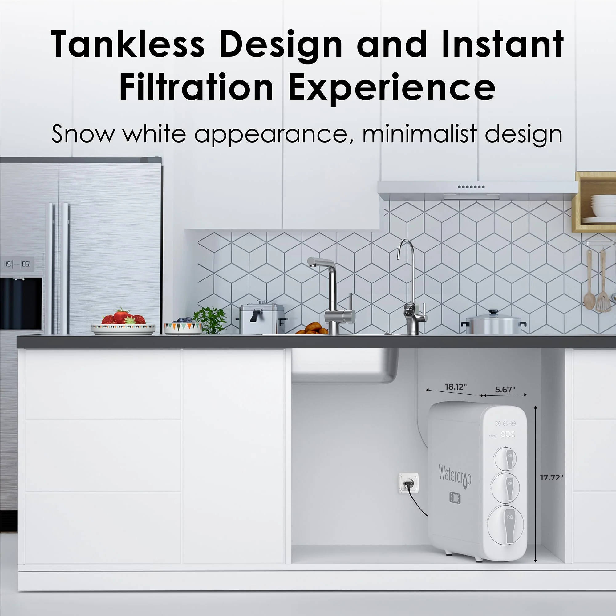 Waterdrop G3 Tankless Reverse Osmosis System, 8-Stage Filtration, NSF Certified, Smart Display Faucet, 600 GPD Capacity