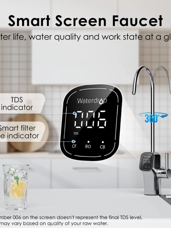 Waterdrop G3 Tankless Reverse Osmosis System, 8-Stage Filtration, NSF Certified, Smart Display Faucet, 600 GPD Capacity