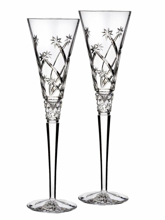 Waterford Wishes Believe Champagne Flute Pair, Crystal, 11" Tall, Elegant Gift Box