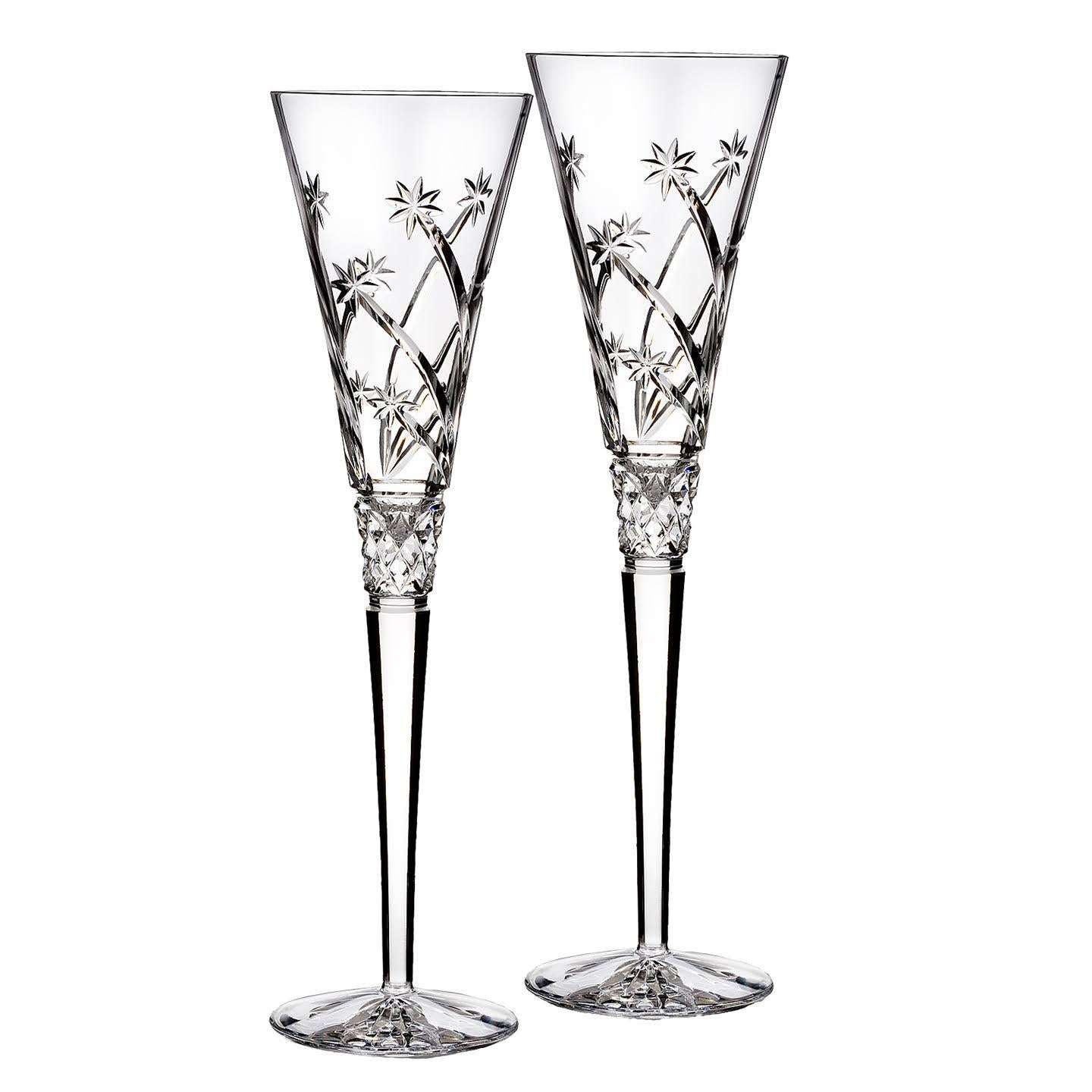 Waterford Wishes Believe Champagne Flute Pair, Crystal, 11" Tall, Elegant Gift Box