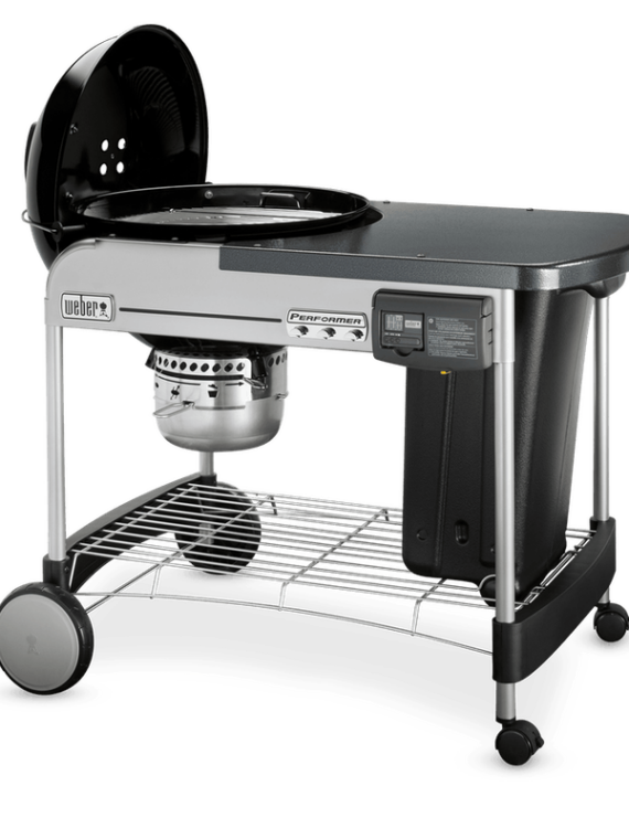 Weber Performer Deluxe 22" Charcoal Grill, Black - Touch-N-Go Ignition, Hinged Grate, Built-in Timer, 363 sq in Cooking Area