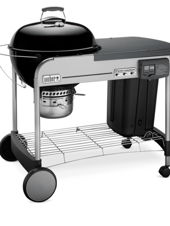 Weber Performer Deluxe 22" Charcoal Grill, Black - Touch-N-Go Ignition, Hinged Grate, Built-in Timer, 363 sq in Cooking Area