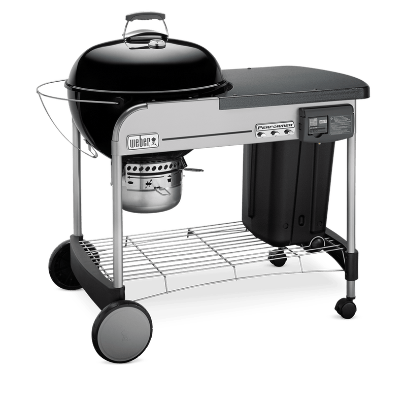 Weber Performer Deluxe 22" Charcoal Grill, Black - Touch-N-Go Ignition, Hinged Grate, Built-in Timer, 363 sq in Cooking Area