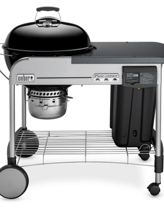 Weber Performer Deluxe 22" Charcoal Grill, Black - Touch-N-Go Ignition, Hinged Grate, Built-in Timer, 363 sq in Cooking Area