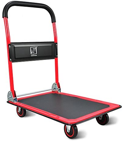 Wellmax Foldable Push Cart Dolly - 330 lbs Capacity, 360° Swivel Wheels, Non-Slip Platform, Hand Truck for Moving & Storage