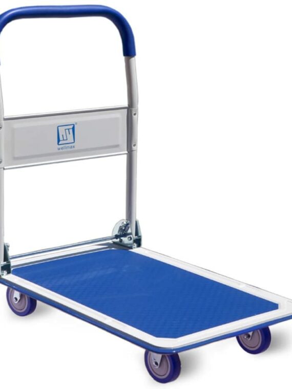 Wellmax Foldable Push Cart Dolly - 330 lbs Capacity, 360° Swivel Wheels, Non-Slip Platform, Hand Truck for Moving & Storage