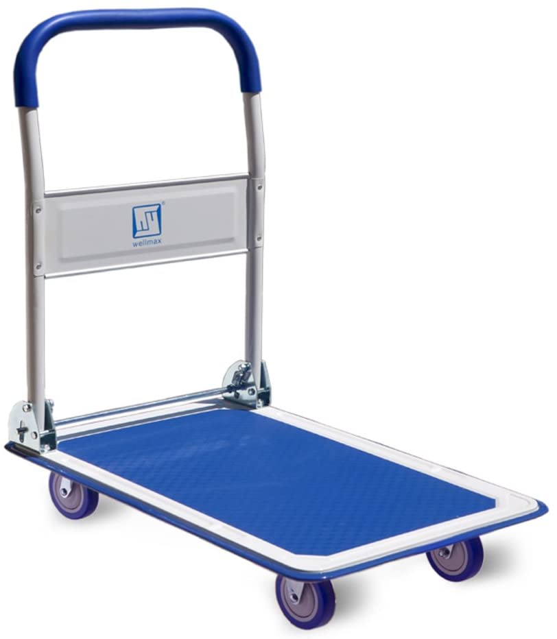 Wellmax Foldable Push Cart Dolly - 330 lbs Capacity, 360° Swivel Wheels, Non-Slip Platform, Hand Truck for Moving & Storage