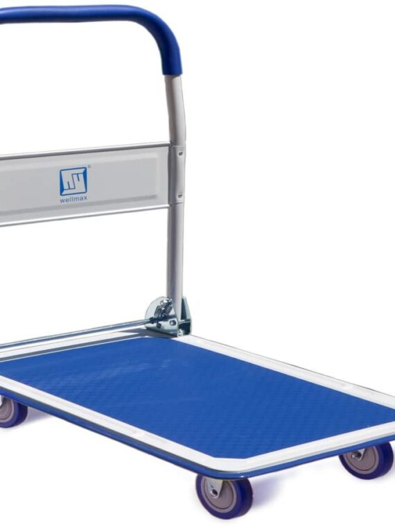Wellmax Foldable Push Cart Dolly - 330 lbs Capacity, 360° Swivel Wheels, Non-Slip Platform, Hand Truck for Moving & Storage