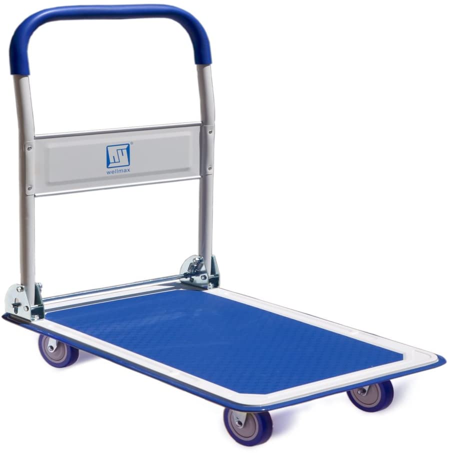 Wellmax Foldable Push Cart Dolly - 330 lbs Capacity, 360° Swivel Wheels, Non-Slip Platform, Hand Truck for Moving & Storage