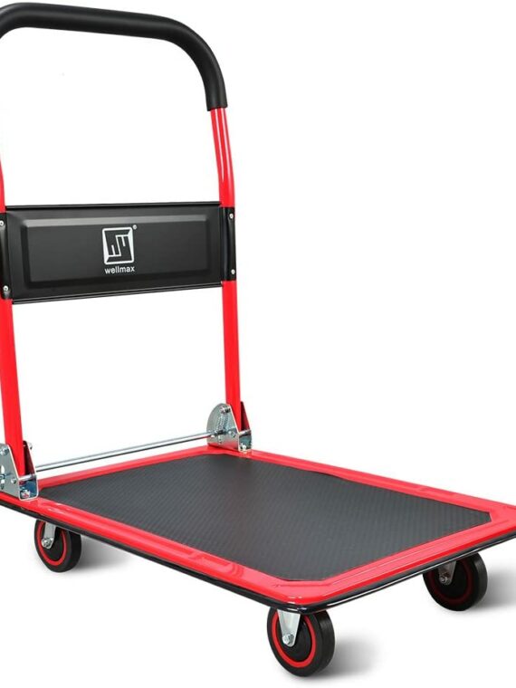 Wellmax Foldable Push Cart Dolly - 330 lbs Capacity, 360° Swivel Wheels, Non-Slip Platform, Hand Truck for Moving & Storage
