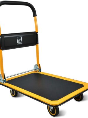 Wellmax Foldable Push Cart Dolly – 330 lbs Capacity, 360° Swivel Wheels, Non-Slip Platform, Hand Truck for Moving & Storage