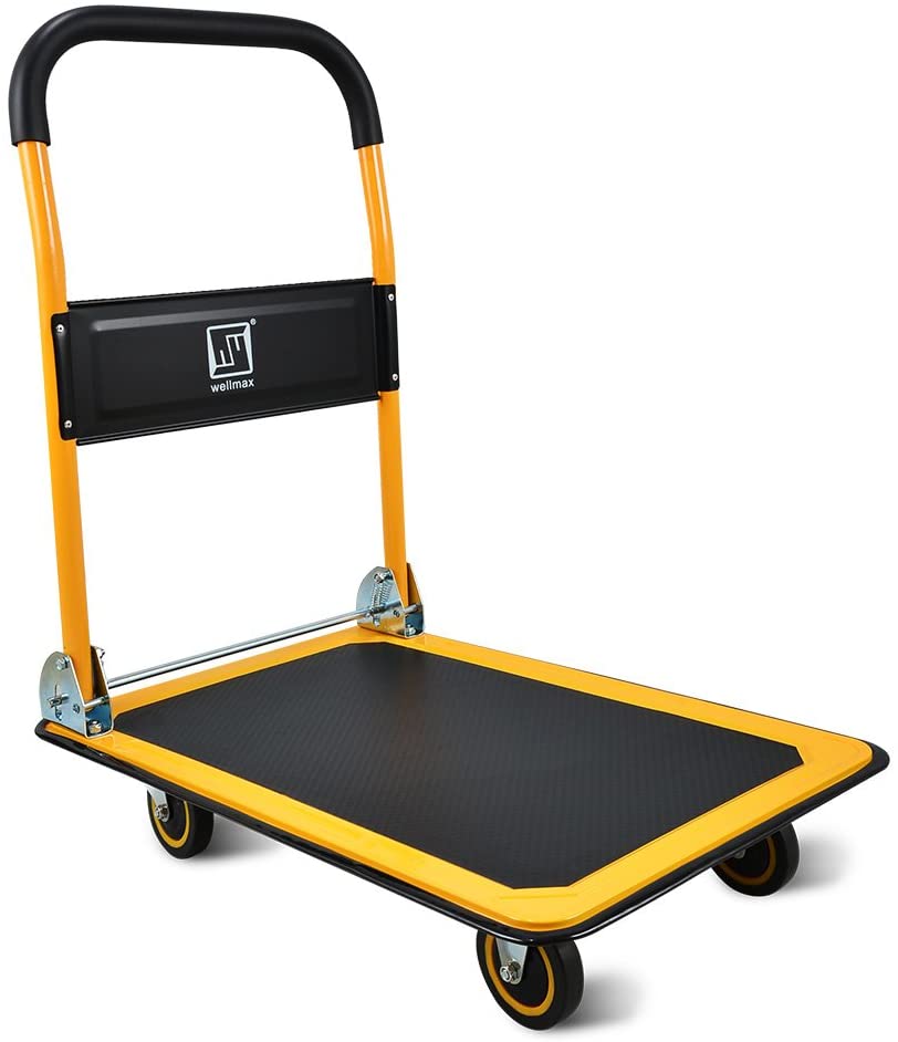 Wellmax Foldable Push Cart Dolly - 330 lbs Capacity, 360° Swivel Wheels, Non-Slip Platform, Hand Truck for Moving & Storage