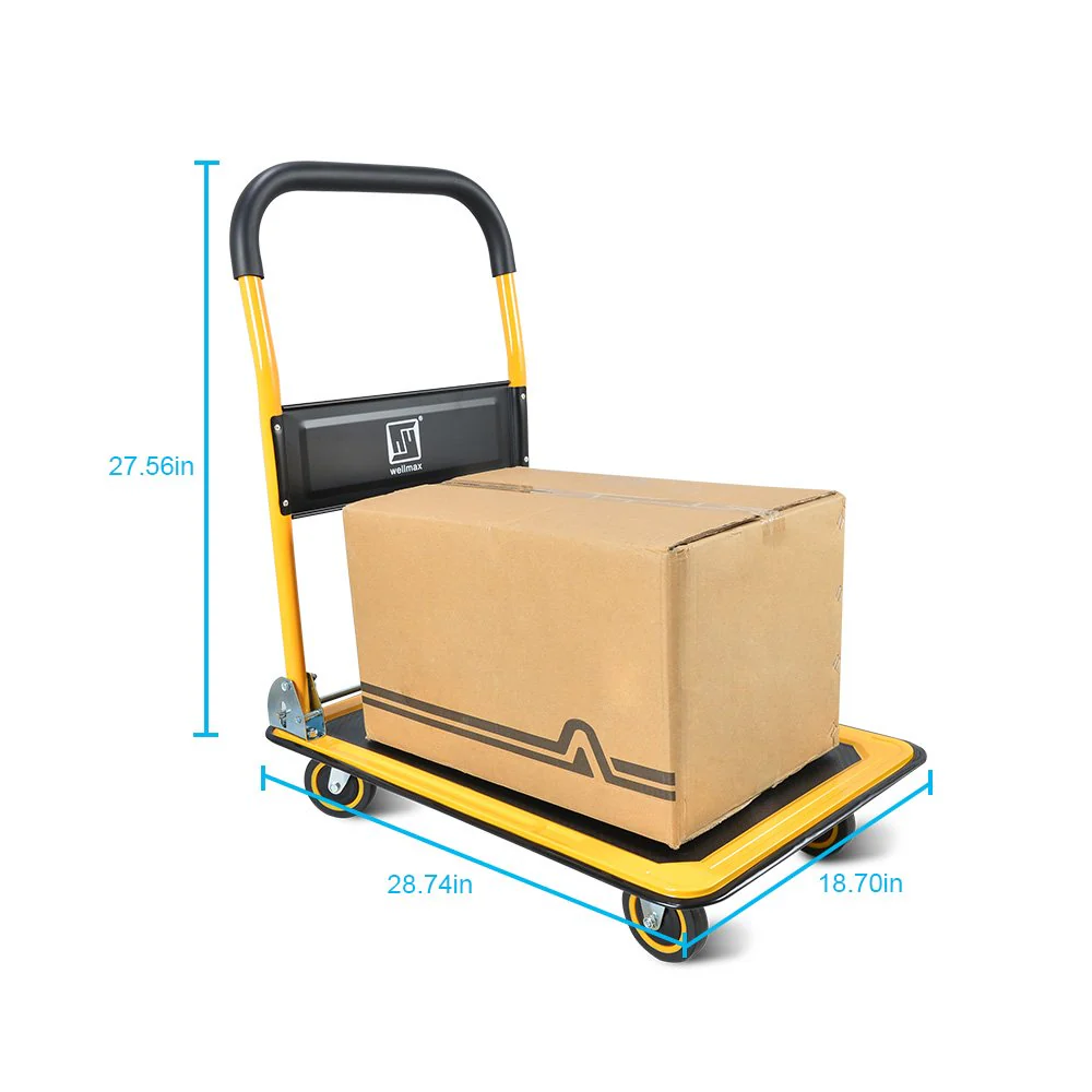 Wellmax Foldable Push Cart Dolly - 330 lbs Capacity, Heavy-Duty Hand Truck with Swivel Wheels