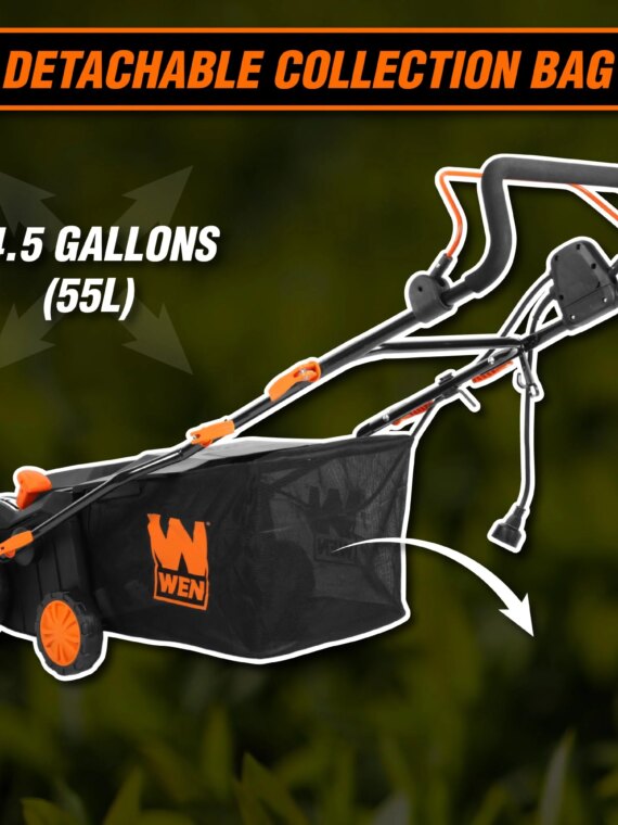 WEN Electric Dethatcher & Scarifier, 16-Inch, 15-Amp, 5-Position Height, 24 Steel Tines, 20-Blade Scarifying, with Collection Bag