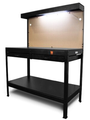 WEN WB4723T 48-Inch Workbench with Power Outlets, Light, and Storage Shelves for Woodworkers