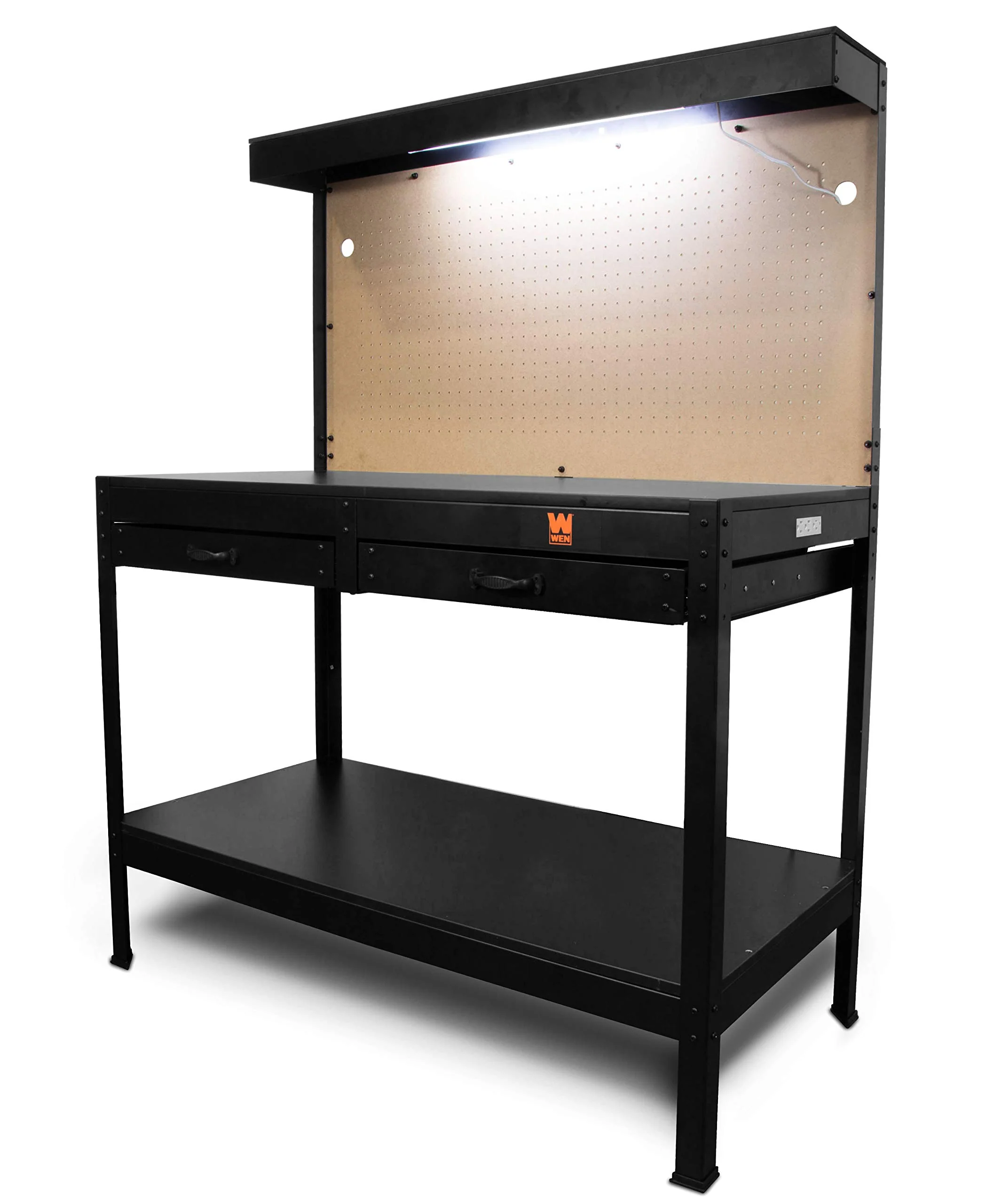 WEN WB4723T 48-Inch Workbench with Power Outlets, Light, and Storage Shelves for Woodworkers