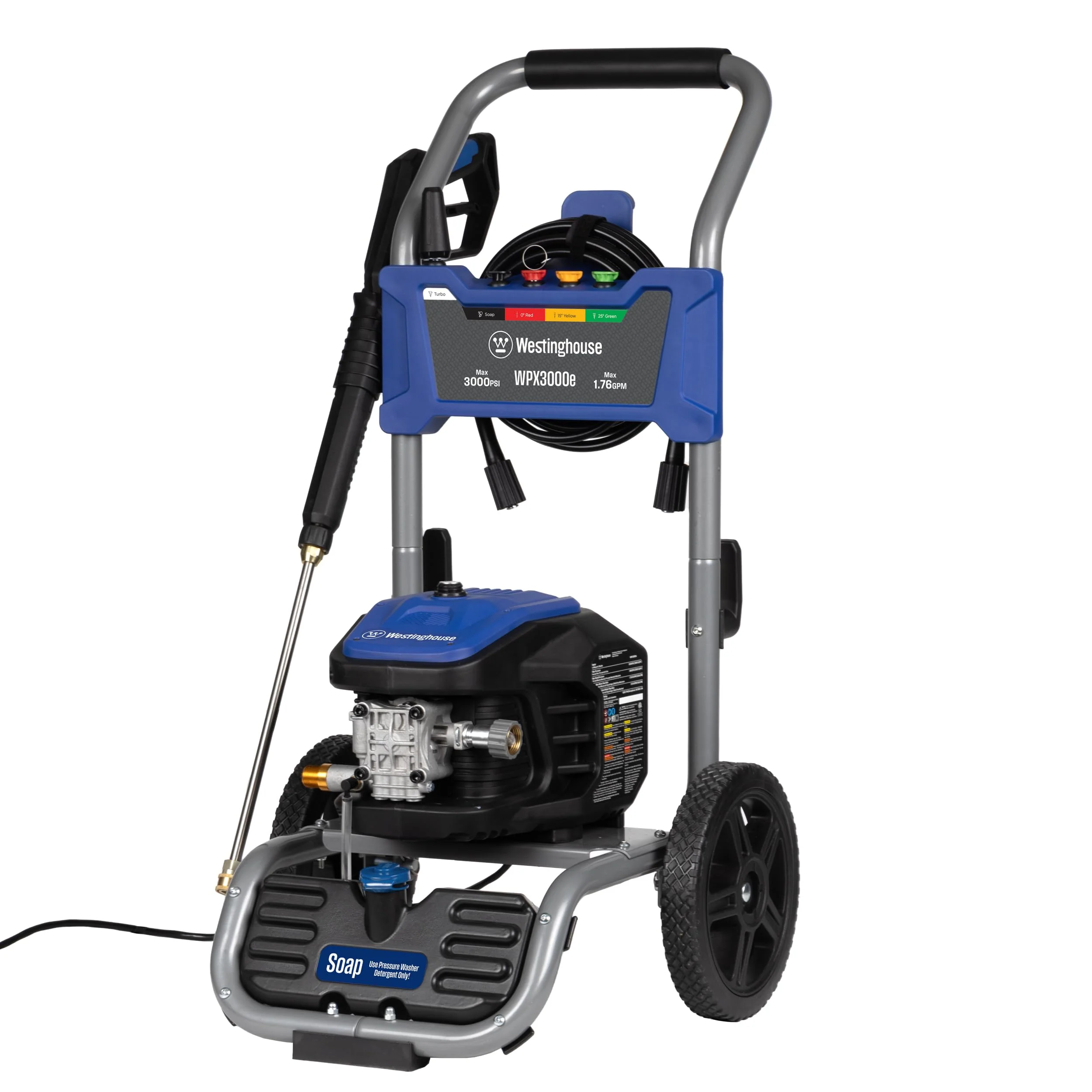 Westinghouse WPX3000E Electric Pressure Washer, 3000 PSI, 1.76 GPM, 25' Hose, 5 Nozzles, Soap Tank, Heavy-Duty Frame