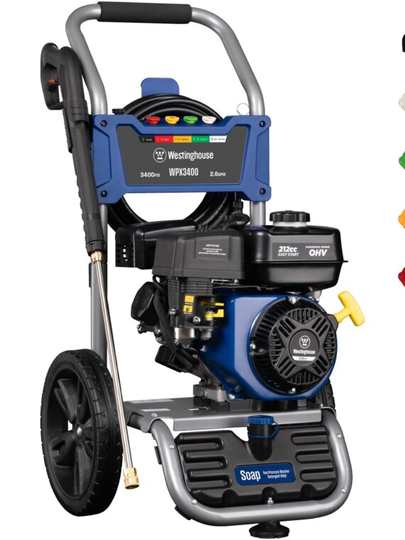 Westinghouse WPX3400 Gas Pressure Washer, 3400 PSI, 2.6 GPM, 212cc Engine, 25' Hose, 5 Nozzles