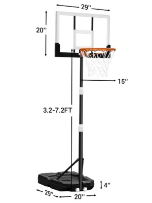 WIN.MAX Kids Basketball Hoop with 29″ Adjustable Backboard for Indoor/Outdoor Play, Height 3.2-7.2 ft