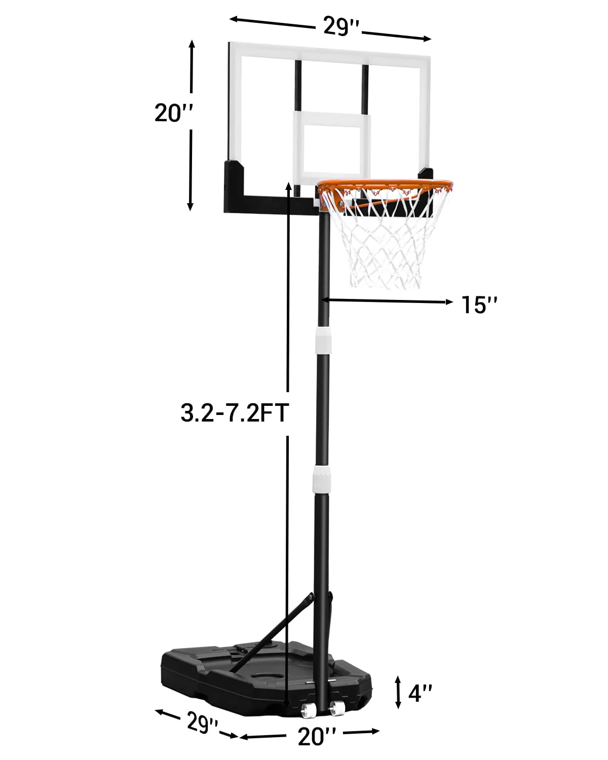 WIN.MAX Kids Basketball Hoop with 29" Adjustable Backboard for Indoor/Outdoor Play, Height 3.2-7.2 ft