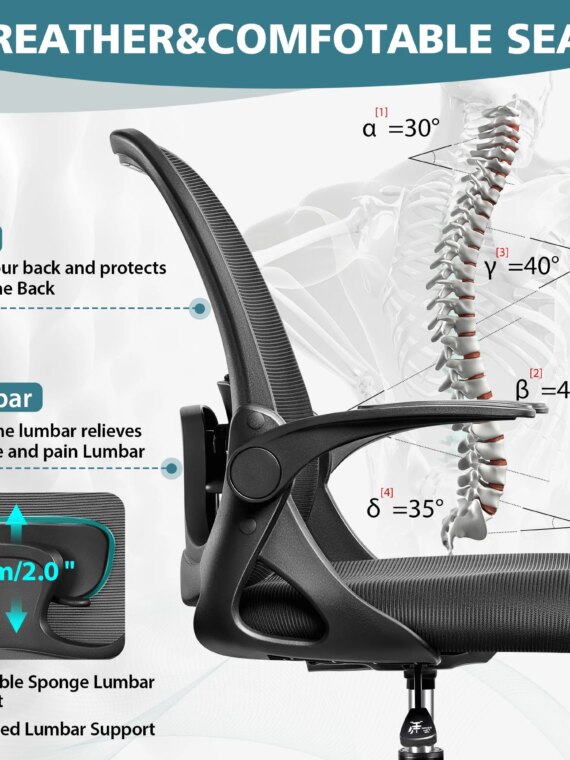Winrise Ergonomic Drafting Chair, Adjustable Tall Office Desk Chair with Lumbar Support & Flip Armrests, 300 lbs Capacity, Mesh Back, 8 Colors