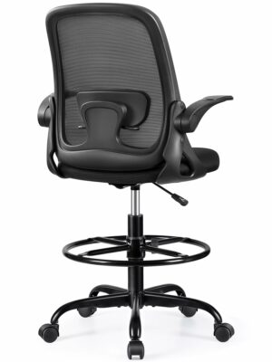 Winrise Ergonomic Drafting Chair, Adjustable Tall Office Desk Chair with Lumbar Support & Flip Armrests, 300 lbs Capacity, Mesh Back, 8 Colors