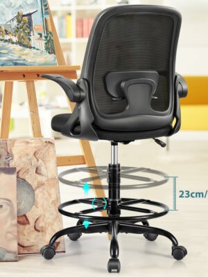 Winrise Ergonomic Drafting Chair, Adjustable Tall Office Desk Chair with Lumbar Support & Flip Armrests, 300 lbs Capacity, Mesh Back, 8 Colors