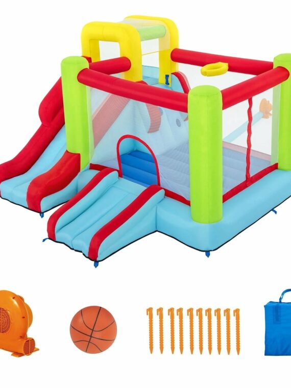 Wonder Hoops 10' Inflatable Bounce House Park with Slide & Basketball - Durable Outdoor Playset for Kids