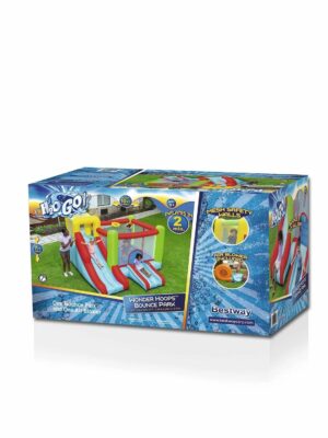 Wonder Hoops 10′ Inflatable Bounce House Park with Slide & Basketball – Durable Outdoor Playset for Kids