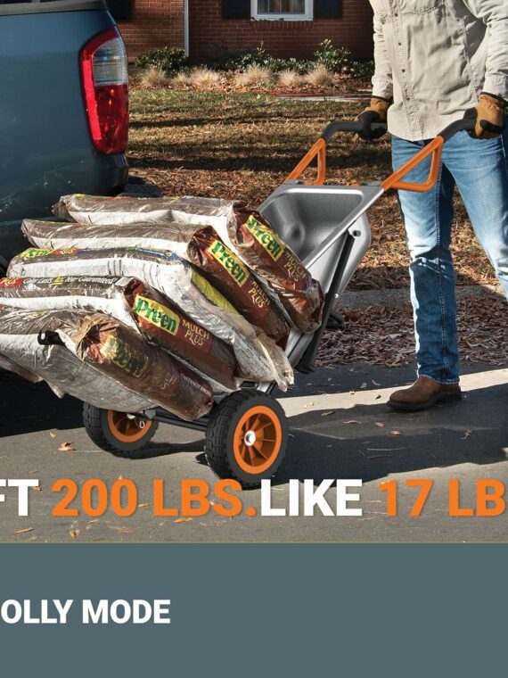 Worx Aerocart 8-in-1 Yard Cart, Heavy Duty Wheelbarrow & Dolly, 300 lbs Capacity, Turbo Lift Design