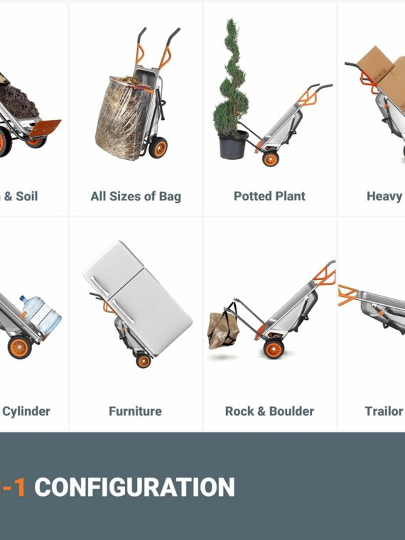 Worx Aerocart 8-in-1 Yard Cart, Heavy Duty Wheelbarrow & Dolly, 300 lbs Capacity, Turbo Lift Design