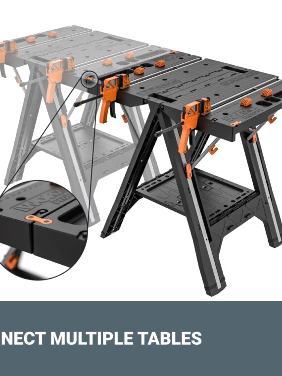 Worx Pegasus WX051 2-in-1 Folding Work Table & Sawhorse, Portable, Heavy-Duty Support, Integrated Clamps