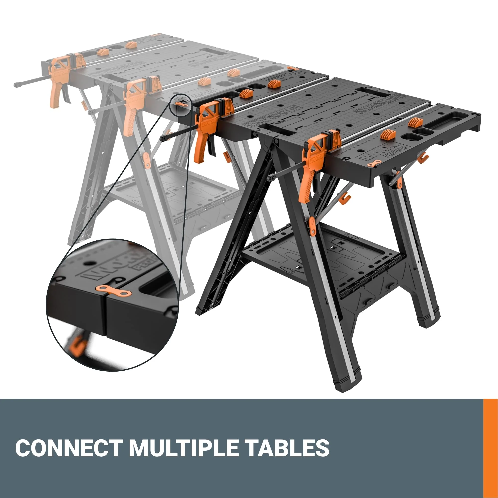 Worx Pegasus WX051 2-in-1 Folding Work Table & Sawhorse, Portable, Heavy-Duty Support, Integrated Clamps