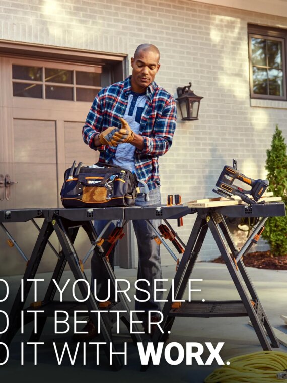 Worx Pegasus WX051 2-in-1 Folding Work Table & Sawhorse, Portable, Heavy-Duty Support, Integrated Clamps