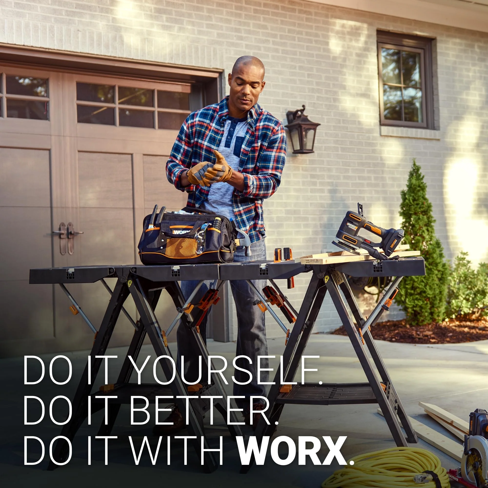 Worx Pegasus WX051 2-in-1 Folding Work Table & Sawhorse, Portable, Heavy-Duty Support, Integrated Clamps