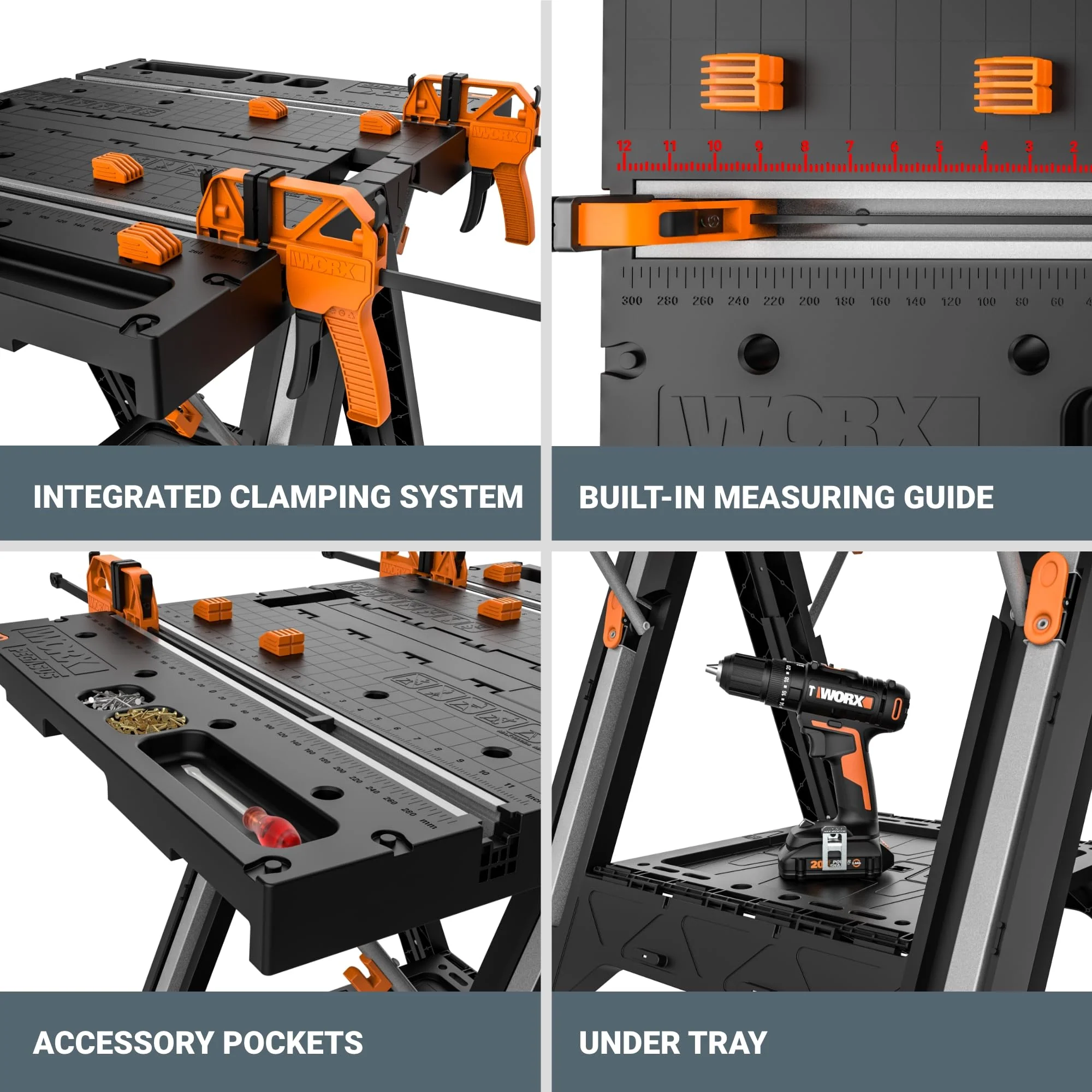 Worx Pegasus WX051 2-in-1 Folding Work Table & Sawhorse, Portable, Heavy-Duty Support, Integrated Clamps