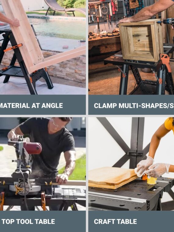 Worx Pegasus WX051 2-in-1 Folding Work Table & Sawhorse, Portable, Heavy-Duty Support, Integrated Clamps