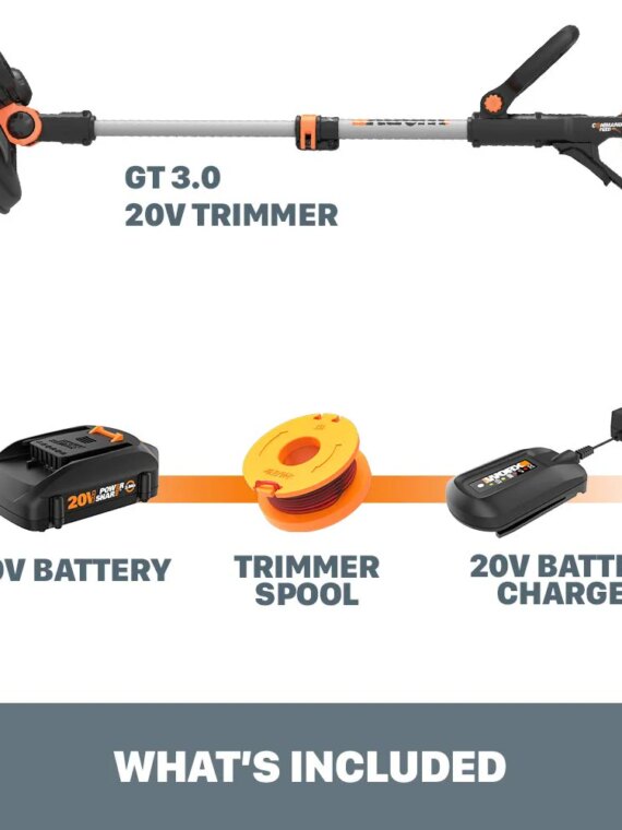 WORX WG163 GT 20V Cordless 12" Trimmer/Edger with Batteries & Charger, 2-in-1 Function, Instant Line Feed