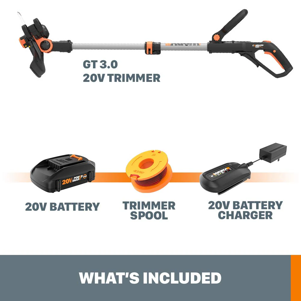 WORX WG163 GT 20V Cordless 12" Trimmer/Edger with Batteries & Charger, 2-in-1 Function, Instant Line Feed