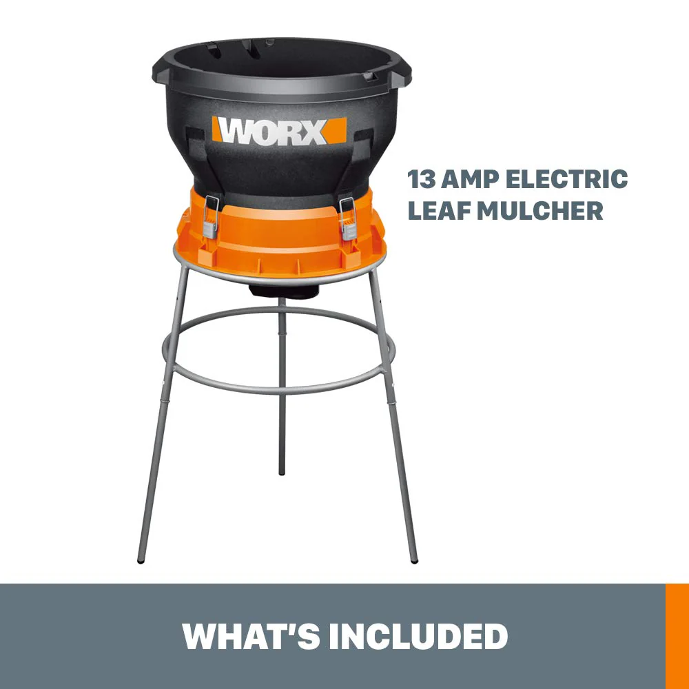 Worx WG430 13 Amp Electric Leaf Mulcher, Portable, Efficient 11:1 Mulch Ratio, Tool-Free Assembly