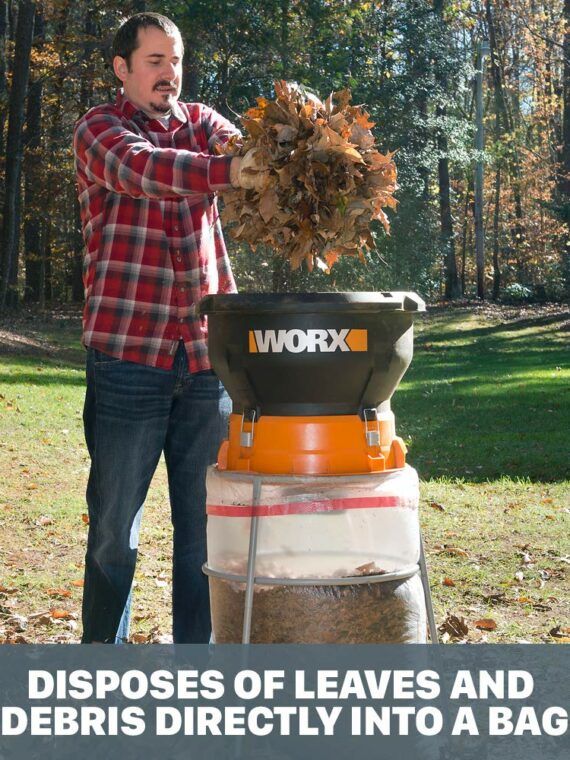 Worx WG430 13 Amp Electric Leaf Mulcher, Portable, Efficient 11:1 Mulch Ratio, Tool-Free Assembly