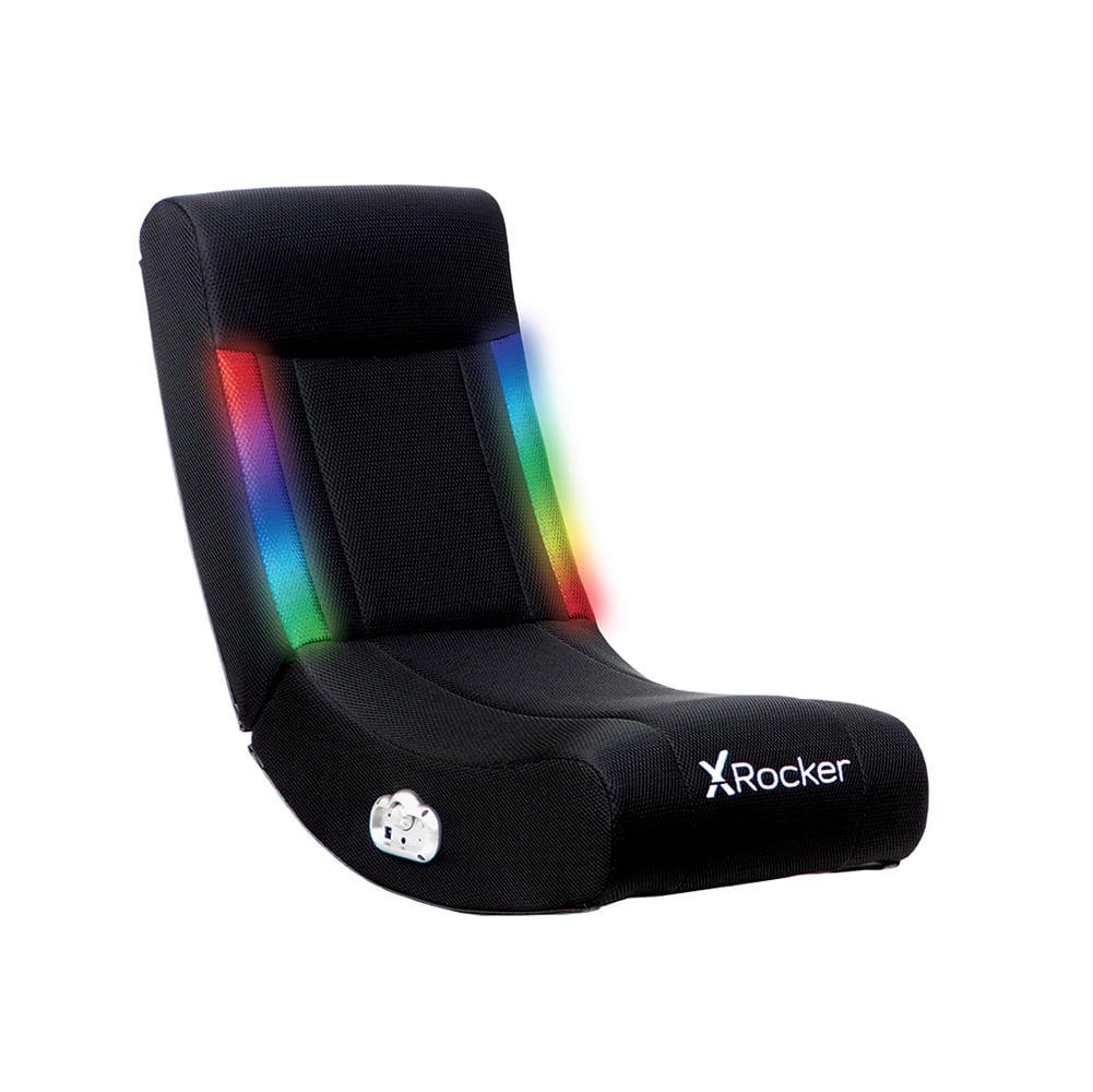 X Rocker Solo RGB Mesh 2.0 Audio Floor Rocker Chair, Black, Ergonomic Design, LED Lighting, 30.1"x15.4"x24.2"