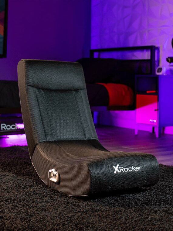 X Rocker Solo RGB Mesh 2.0 Audio Floor Rocker Chair, Black, Ergonomic Design, LED Lighting, 30.1"x15.4"x24.2"