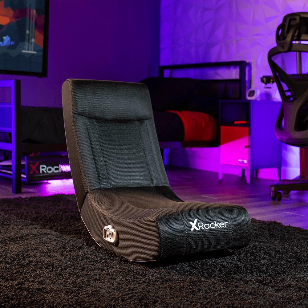 X Rocker Solo RGB Mesh 2.0 Audio Floor Rocker Chair, Black, Ergonomic Design, LED Lighting, 30.1"x15.4"x24.2"