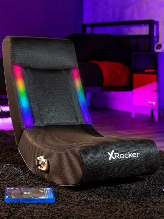 X Rocker Solo RGB Mesh 2.0 Audio Floor Rocker Chair, Black, Ergonomic Design, LED Lighting, 30.1"x15.4"x24.2"